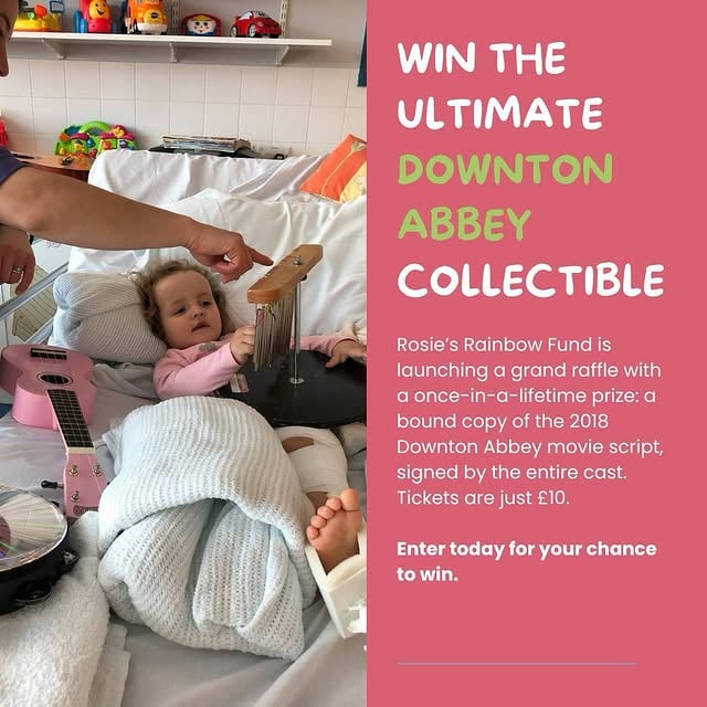 🌟 Win an Exclusive Downton Abbey Prize 🌟Rosie’s Rainbow Fund is giving you the chance to own a piece of TV and film history – while helping children and families in hospital. 💜🎁 The PrizeA beautifully bound Downton Abbey movie script, signed by the full cast. A once-in-a-lifetime collectible for fans everywhere!📅 Raffle DatesTickets available now until 17th December 💜💖 Why Enter?Every ticket you buy helps us fund:🎶 Vital music therapy sessions for children in hospital🤗 Emotional support for parents and siblings🌈 Bereavement care for families going through the hardest timesWe support children and families at Oxford Children’s Hospital, Royal Berkshire Hospital in Reading, and Stoke Mandeville Hospital.🎟 How to Enter👉 Get your tickets here: https://www.zeffy.com/en-GB/ticketing/rosies-rainbow-funds-downton-abbey-raffle🌐 Learn more: www.rosiesrainbowfund.co.uk🔗 All links also in bio✨ Every ticket makes a difference. Every note of music helps a child heal. ✨#DowntonAbbey #DowntonAbbeyFans #DowntonAbbeyMovie #CharityRaffle #Fundraiser #ChildrensCharity #MusicTherapy #SupportFamilies #UKCharity #WinThis #DowntonCollectors #RosiesRainbowFund #CharityFundraising by @jofroggatt