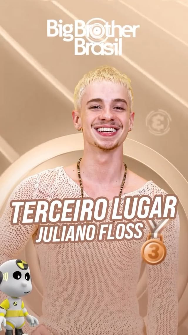 #TERCEIROLUGAR 🥉 • Juliano Floss conquista o terceiro lugar no #BBB26 com 6,77% dos votos! 🐉 @julianofloss #RedeBBB #FinalBBB26 by @bbb