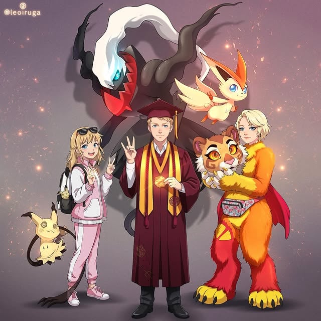 New PokeTeam✨(Swipe to see more details and painting process)Commission done for the Trainers @captainmystery1 @ummm_helios (beanie3857)Hope you like it 😊❤️✨...#pokemon #art #mimikyu #darkrai #victini by @leoiruga
