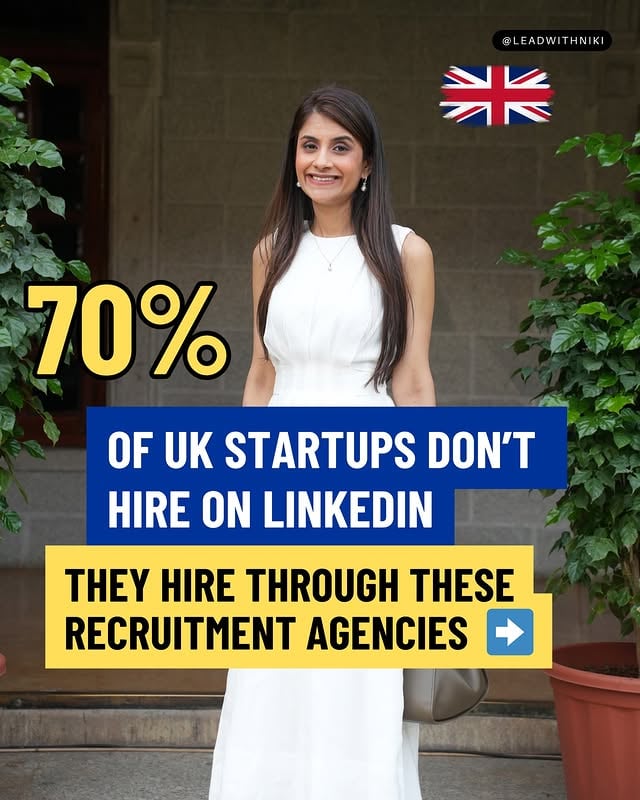 Comment STARTUPS and I’ll send you the full guide 🇬🇧Including:✔️ UK startup recruitment agencies✔️ Direct links✔️ How to reach out to recruiters✔️ Outreach templates✔️ Tips to actually get noticedHere are 5 UK startup recruitment agencies worth knowing about:• Hired By Startups → AI, SaaS & VC-backed startups• WünderTalent → SaaS & digital scaleups• TableCrowd Talent → Founder-led startups across functions• ISL Talent → Tech startups & engineering hiring• La Fosse Recruitment → Product, tech & data rolesMost people apply online and disappear.The smarter move? Build relationships with recruiters before roles even go public!Save this for your UK job search journey 🇬🇧[UK jobs, UK startups, startup jobs UK, UK recruitment agencies, UK graduate jobs, jobs in London, SaaS jobs UK, tech jobs UK, UK careers, product jobs UK, marketing jobs UK, international students UK, visa sponsorship UK] by @leadwithniki
