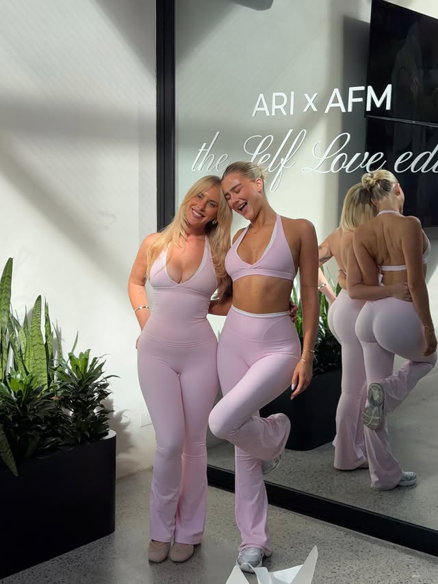 PINCH ME 😭 Literally had the most incredible time celebrating the launch of ARI X @allformimi and our very first collab 🥹 Words can’t describe how incredibly lucky I feel to share this huge milestone with my beautiful friends and the incredible AFM team. I could not think of a more aligned person or brand to do this self love collection with. @sophadophaa_ you are the most beautiful person and I feel so grateful to have you in my life and experience all of this with you 🥹 Cannot wait for you guys to get your hands on this collection TOMORROW 😭🌸💕