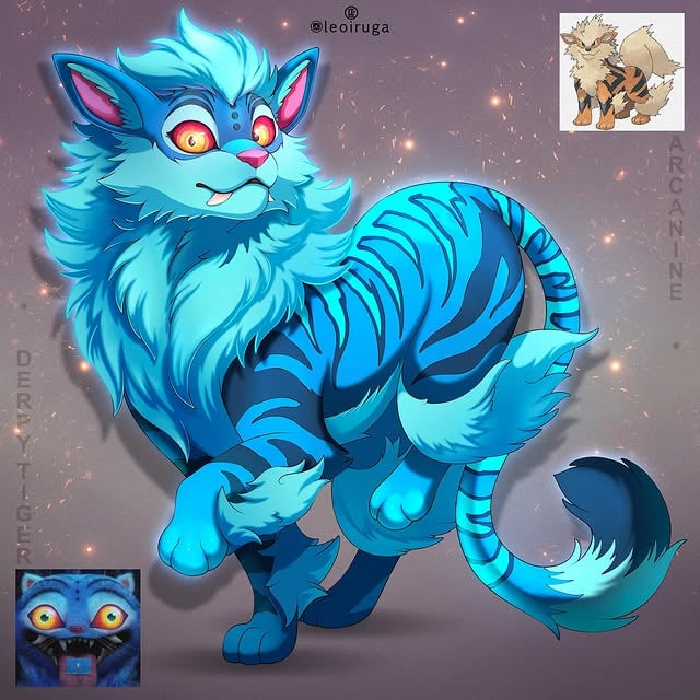 ✨New Pokémon Fusion✨Arcanine and Derpy Tiger (Swipe to see more details, Shiny form and painting process)Commission done for the trainer @atouchofmagicdesigns Hope you like it 💙🩵✨...#pokemon #art #arcanine #derpy #pokefusion by @leoiruga