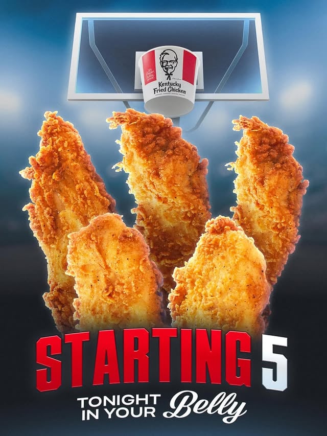 for only $5 you can eat our starting 5 lineup of tenders. order on the app or kfc.com before your second-favorite 5 hit the court! offer ends 6/8. by @kfc