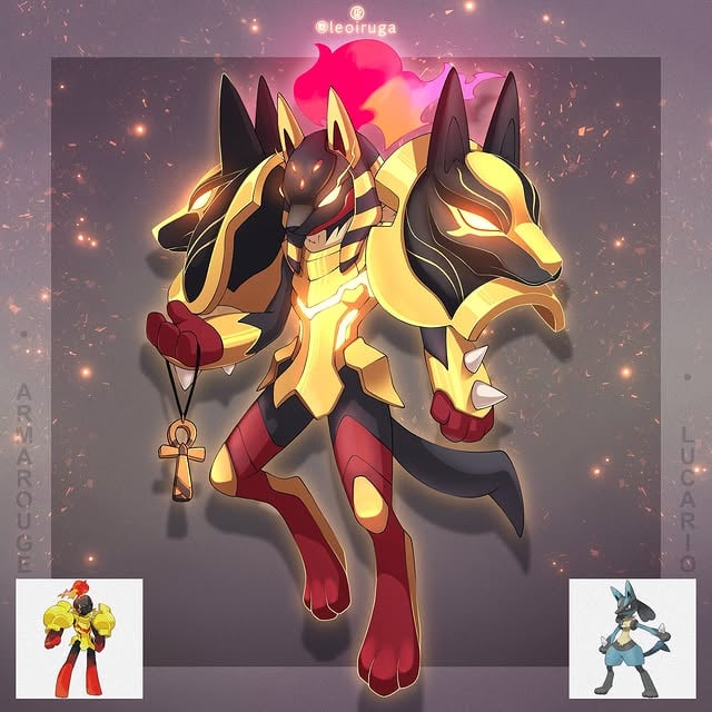 ✨New Pokémon Fusion✨Lucario and Armarouge(Swipe to see more details, Shiny form and painting process)Commission done for the trainer @nightmaredragoon Hope you like it 🔥💛✨...#pokemon #art #lucario #armarouge #pokefusion by @leoiruga