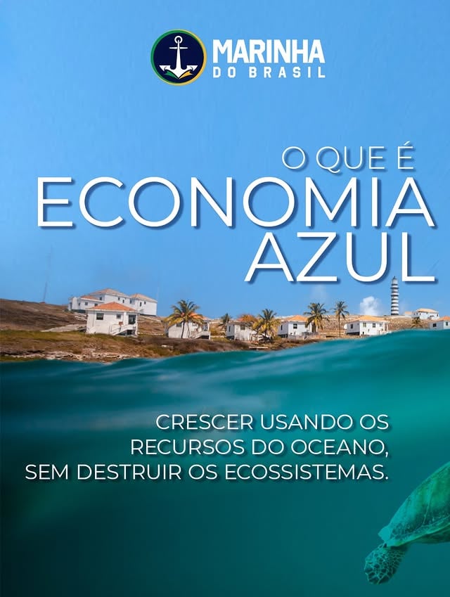 A Economia Azul 🌊 é o conjunto de atividades econômicas ligadas aos mares e oceanos realizadas de forma sustentável. O objetivo é gerar desenvolvimento econômico, empregos e renda, preservando os ecossistemas marinhos e costeiros. Entre as principais áreas da Economia Azul estão a pesca, o turismo, os portos, o transporte marítimo, a energia eólica offshore e a biotecnologia marinha.No Brasil 🇧🇷, o tema é estratégico porque o país possui uma enorme área marítima, chamada de “Amazônia Azul”, rica em biodiversidade, petróleo e potencial energético. Além disso, mais de 95% do comércio exterior brasileiro passa pelo mar 🚢.O conceito também está ligado ao desenvolvimento sustentável 🌱 e à Agenda 2030 da ONU, buscando equilibrar crescimento econômico, proteção ambiental e melhoria da qualidade de vida. by @marinhaoficial