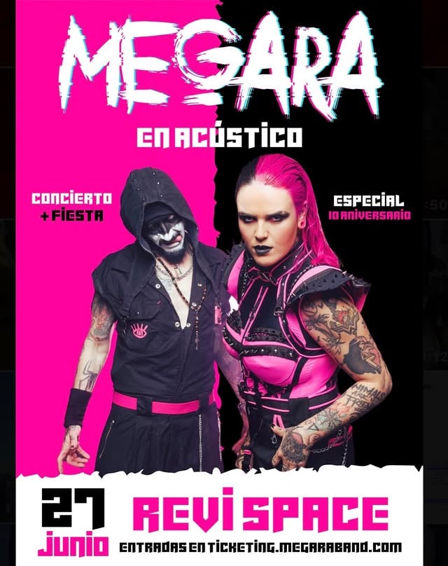 🎂 MEGARA — 10 ANIVERSARIO 🎂Hay cosas que solo pasan una vez…y esta es una de ellas. 💖El 27 de junio celebramos nuestro décimo cumpleaños con un concierto acústico muy especial en Revi Space, recorriendo canciones desde nuestros inicios hasta hoy y contando las historias que hay detrás de ellas.🕣 20:30 — Apertura de puertas🎸 21:00 — Inicio del acústico🎉 Después… fiesta en la salaPodréis estar con Kenzy y Rober, participar en sorteos de objetos importantes de la historia de Megara y sí… habrá karaoke time.Incluso podrás subir al escenario a cantar algo con nosotros. 😈🎤No será un concierto normal.Será una fiesta de cumpleaños.La nuestra. La vuestra. La de todxs.Ven a soplar las velas con nosotrxs.Solo lo vamos a hacer una vez. 🎂💥 by @i.am.kenzy