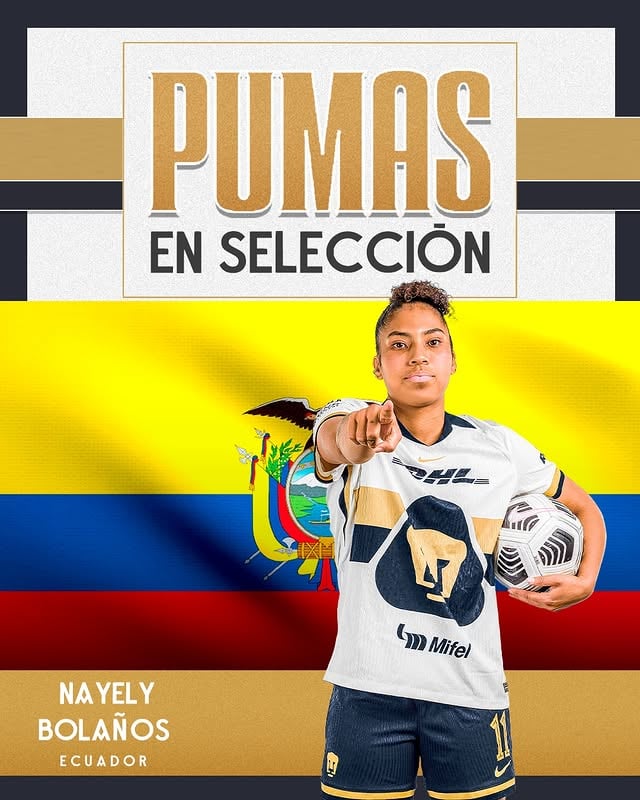 Nayely Bolaños disputará la CONMEBOL Liga de Naciones Femenina con La Tri 🇪🇨 los días 5 y 9 de junio ante Chile 🇨🇱 y Argentina 🇦🇷 en esta Fecha FIFA rumbo a la Copa del Mundo de Brasil 2027 🏆.🐾¡Te deseamos mucho éxito, @nayelybolanos_25! 👏#UnidosPorLaHistoria by @pumasmxfemenil