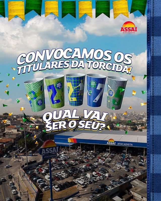 Tá com sede de gol? A hora é essa! 🏆⚽ 

A cada R$100 em compras + CPF ou CNPJ no caixa, você concorre a um copo exclusivo e colecionável pra deixar sua torcida ainda mais completa!

E aí, qual vai ser o primeiro a entrar na sua coleção? 👇🏼

#AssaíAtacadista #PreçoBaixo #OfertasExclusivas #CoposDaTorcida #PromoçãoAssaí