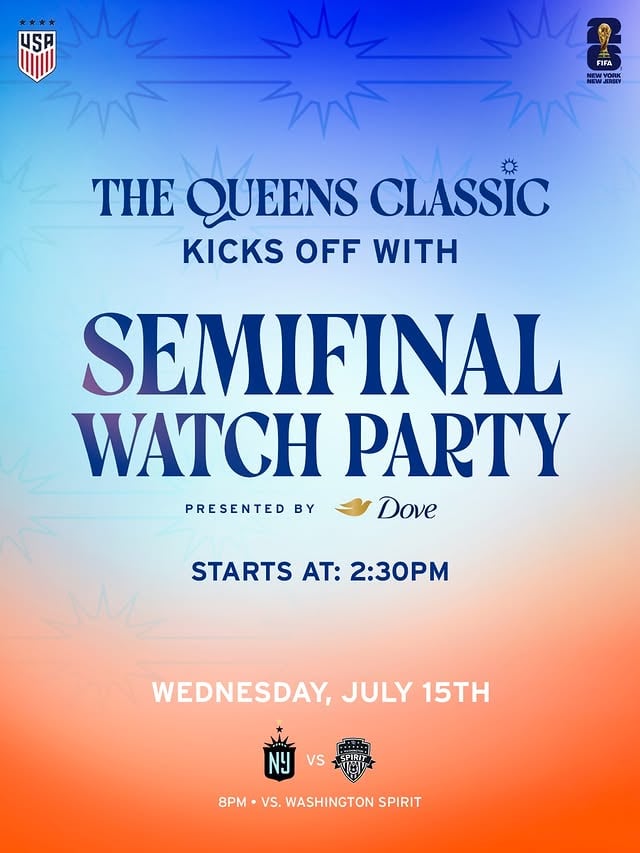 Not sure if you've heard but it's the summer of soccer in the city! ☀️🗽Join us before The Queens Classic for a FIFA World Cup 2026™ Semifinal Match Watch Party, presented by @dove, in collaboration with @ussoccer and the @fwc26nynj ⭐⭐RSVP now at the link in our bio! by @gothamfc