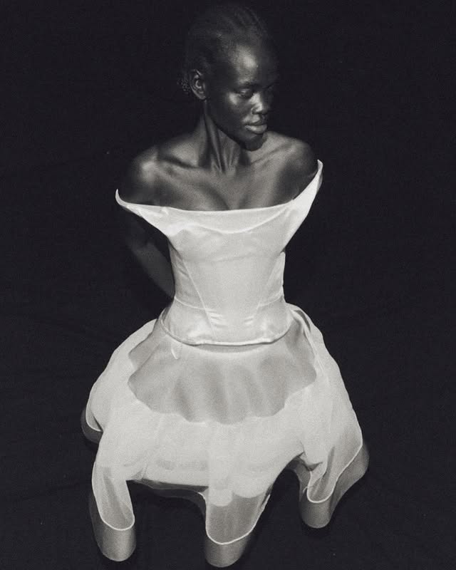NEW ARRIVAL: The Bing Corset & Fraser Skirt by @wedstudio_.A modern take on bridal separates. The Bing Corset pairs a dropped-waist Duchesse satin silhouette with elegant off-the-shoulder straps, while the Fraser Skirt brings sculptural volume through layers of duchesse, tulle, and crin.Architectural, directional, and now available to try on at LOHO. by @loho_bride