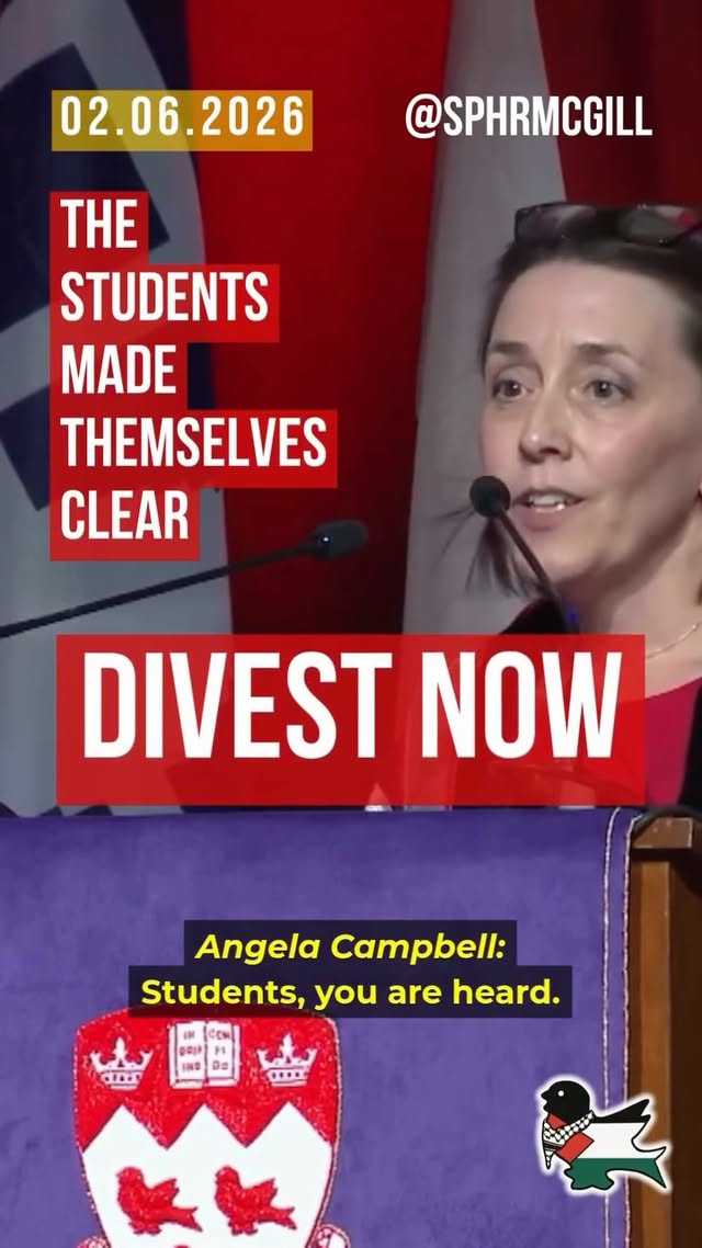 MCGILL GRADS DISRUPT CEREMONY TO DEMAND DIVESTMENT 🇵🇸🎓 

Angela Campbell, you’ve once again heard the students - but will you and the administration finally listen? Join the No Donation Until Divestment pledge by visiting this link or the link in bio: 

https://tinyurl.com/3uxrbfwp 

#mcgill #mcgilluniversity #graduation #palestine #gaza