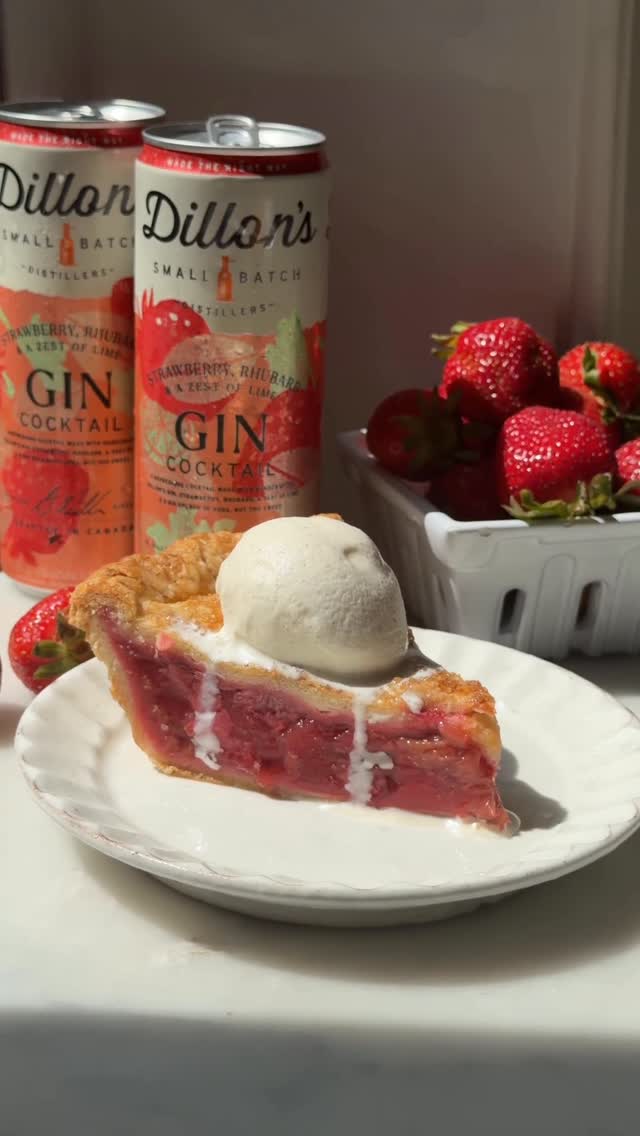 The best summer BBQs have 2 things: really good pie and really good cocktails 🥧🍓🍹21+ #ad Specifically this strawberry rhubarb pie and a @dillonsdistillsus Strawberry, Rhubarb & a Zest of Lime Gin cocktail, because when two things are this meant for each other, you just have to lean in. I’m talking sweet strawberry, tart rhubarb, and a hint of lime (in the pie AND in the cocktail, duh). It’s part of Dillon’s Gin cocktail line made with small batch award-winning gin. It’s flavor-forward, never too sweet, and the most refreshing thing you’ll have all summer. You can find Dillon’s near you using the store locator linked in my profile, and comment “rhubarb” for the full pie recipe sent straight to your DMs. 🍓 by @bromabakery