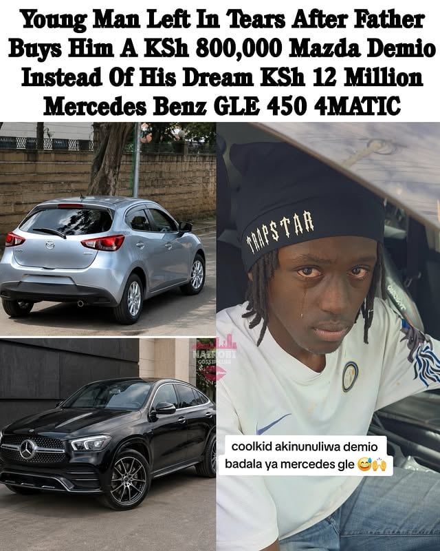 A young man has gone viral after breaking down in tears when his father bought him a Mazda Demio instead of the Mercedes Benz GLE 450 4MATIC Coupe he had hoped for by @nairobi_gossip_club