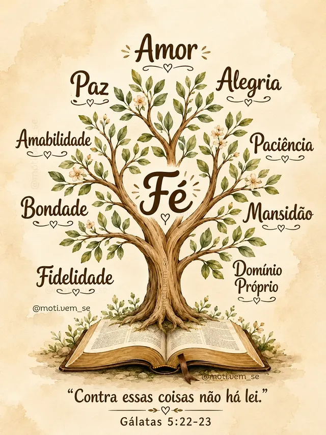 Uma árvore não produz frutos da noite para o dia. Ela cresce, se fortalece e permanece firme mesmo diante das tempestades.

Assim também é a nossa caminhada com Deus. Quando nossas raízes estão firmadas na fé, começamos a dar frutos que transformam vidas: amor, paz, alegria, bondade, paciência e esperança.

Que hoje possamos permitir que o Espírito Santo floresça em nós, para que nossas atitudes falem mais alto do que as nossas palavras. 🌿✨

Se essa mensagem tocou seu coração, compartilhe com alguém especial e ajude a espalhar os frutos do amor de Deus. 🤎🙏

📖 Gálatas 5:22-23

🚫 Não remova a marca d'água e nem altere a imagem. Compartilhe para abençoar mais vidas. 🤎

#frutosdoespíritosanto