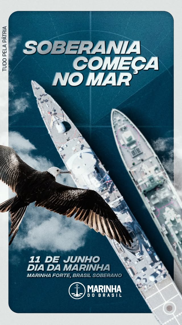 Soberania começa no mar. 🇧🇷É além do horizonte que a Marinha do Brasil protege riquezas estratégicas, garante a segurança das rotas marítimas e fortalece a capacidade do País de exercer seus direitos com autonomia.Neste Dia da Marinha, celebramos uma Instituição que transforma vigilância em proteção, presença em segurança e preparo em soberania.Porque um Brasil forte começa com um mar protegido.⚓ 11 de Junho — Dia da Marinha.#DiadaMarinha #SoberaniaComeçaNoMar #MarinhaDoBrasil #TudoPelaPátria #11deJunho by @marinhaoficial