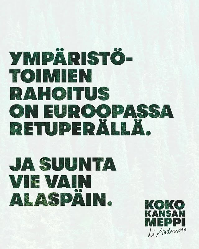 Mitä jos joka neljäs euro, joka luvataan ilmaston ja luonnon hyväksi, ei lopulta päädykään siihen tarkoitukseen? Sen lisäksi, että komissio jatkuvasti heikentää ympäristölainsäädäntöä, yrittää se myös kikkailla ympäristötoimien rahoituksen näyttämään todellista suuremmalta. Eivätkä ne liian vähäisetkään eurot aina päädy oikeaan paikkaan. Komission uudessa EU-budjettiesityksessä 35 % rahoituksesta on tarkoitus tukea ilmasto- ja ympäristötavoitteita. Kuulostaa hyvältä paperilla, mutta todellisuudessa vihreään rahoitukseen on syntymässä jopa 100 miljardin euron kuilu suhteessa nykyiseen. Jo tällä hetkellä EU:n ilmastotoimissa on yli 400 miljardin vuotuinen vaje.Komission sumutuksessa ympäristötoimien rahoituksen esitetään kasvavan, vaikka todellisuudessa suunta on laskeva. On myös kestämätöntä, että tähän rahoitukseen lasketaan mukaan esimerkiksi IT-projekteja tai jopa ympäristölle haitallista toimintaa. Samalla EU:n ainoa puhtaasti ympäristöön ja ilmastoon keskittyvä rahoitusohjelma LIFE ollaan sulauttamassa osaksi muita rahoitusinstrumentteja. Kun rahat laitetaan samaan koriin, joutuu ympäristöpolitiikka yhä kovempaan kilpailuun muiden poliittisten tavoitteiden kanssa. Tämä ei ole hyvä suunta eurooppalaisen politiikan lipuessa yhä oikeammalle.Huolestuttavaa on myös se, miten vihreiden tavoitteiden toteutumista seurataan. Jopa europarlamentin omat budjettiasiantuntijat varoittavat, että järjestelmästä uhkaa tulla pelkkä muodollinen rasti ruutuun -harjoitus, jossa ilmastopisteitä saa ilman oikeita ilmastovaikutuksia. Monien asiantuntijoiden mielestä koko järjestelmä on rikki ja ympäristöpoliikka on tuuliajolla.Ilmastokriisi ja luontokato ovat aikamme suurimmat haasteet, jotka liittyvät suoraan elämämme perusedyllytyksiin. Niiden torjumiseen tarkoitettua rahoitusta ei pidä laimentaa eikä vaikutuksia voida mitata kirjanpitokikkailulla – jokaisen vihreäksi merkityn euron täytyy myös aidosti edistää ilmastotyötä. Yhtenä osana ympäristökriisin torjunnan reilua ratkaisu olisi mielestäni vähintään kohtuullista, että suurimmat saastuttajat laitettaisiin maksamaan reilu osuus ympäristökriisin torjunnasta säätämällä superrikkaille eurooppalainen varallisuusvero. by @lindrssn