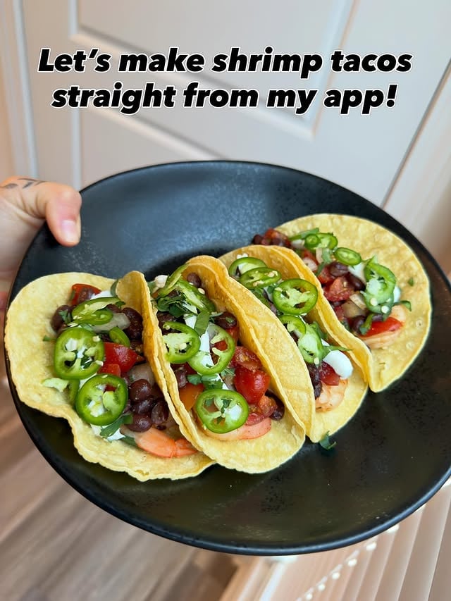 Ingredients you’ll need! 15g (~2 tsps)Honey40g (~2.5 tbsps)Sour cream, regular/18.5% fat75g (¾ pc)Yellow onion85g (1 pc)Tomatoes95g (4 pcs)Corn tortilla115g (½ can)Black beans, 15.25 oz can175g (6 ounces)Shrimp, raw, peeled, defrosted1-2 tbspChipotle peppers in adobo sauce, canned1-2 tbspCilantro, chopped3-4 tbspsLime juice1-2 tspCumin, ground1. Rinse and dice the tomatoes and peel and dice the onion. 2. Chop the chipotle peppers into small pieces. Combine the honey, half of the lime juice, and the chipotle peppers in a bowl and stir to combine. Add the shrimp and toss to coat. Season with salt and pepper. 3. Warm a frying pan over medium heat and add a splash of water. Add the shrimp and fry them for a few minutes until they turn pink and are no longer translucent. Take care not to overcook them as they can become chewy. 4. Warm the tortillas in the oven or in a dry pan on the stove. Mix the tomatoes, drained black beans, and onions with the remaining lime juice, cumin, some salt, and half of the cilantro. 5. Fill the tortillas with the shrimp, bean salsa, and sour cream. Garnish with the remaining cilantro and enjoy.#funfood #healthy #yum by @kaleiraelieroo