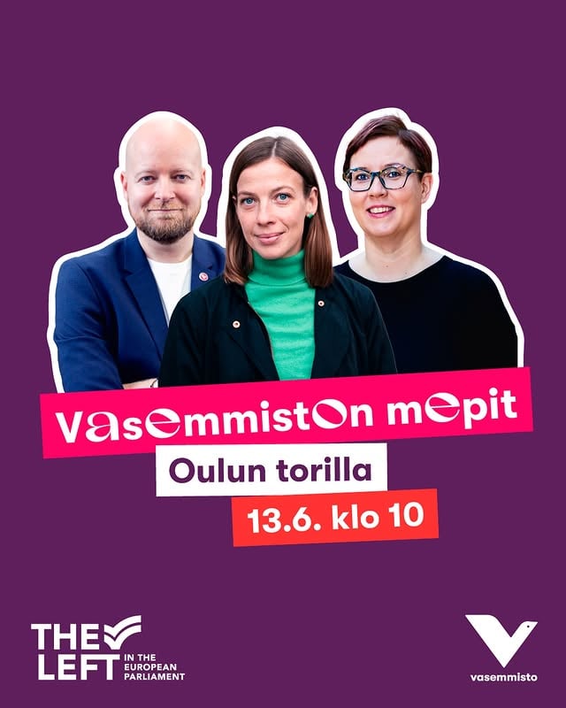 Nähhäänkö ens viikolla Oulusa?Vasemmiston meppien kesäkokous järjestetään tänä kesänä Euroopan kulttuuripääkaupungissa Oulussa ❤️ Perjantaina 12.6. mepit osallistuvat Utopia Festivaalin / @utopiafestivaali paneelikeskusteluihin, joissa keskustellaan muun muassa turvallisuudesta sekä työelämän ja talouden tulevaisuudesta. Utopia Festivaali on kaikille avoin ja maksuton tapahtuma. Lauantaina 13.6. jutut jatkuvat Oulun kauppatorilla klo. 10 kahvikupposten äärellä, eli tuuppa silloin kans morjestaan Litä, Merjaa ja Jussia. Tervetuloa mukaan, torilla tavataan! ☕ by @lindrssn