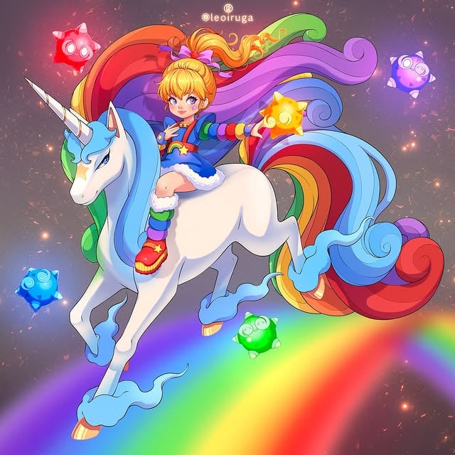 ✨Rainbow Brite and Rainbow Galarian Rapidash✨(Swipe to see more details and painting process)@atouchofmagicdesigns ✨🩷🌈🩵✨Hope you like it!☺️...#pokemon #rapidash #rainbow #rainbowbrite #minior by @leoiruga