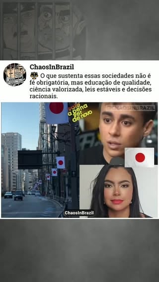 👉 Siga: @chaosinbrazil Japão, educação, civilidade, desenvolvimento, sociedade

🚨 O Japão costuma surpreender quem visita o país. Ruas organizadas, baixos índices de criminalidade, respeito às regras e um forte senso de coletividade fazem parte do dia a dia da população.

🌍 O que chama atenção é que esses resultados não estão ligados a uma religião dominante. Com menos de 1% da população cristã, o país desenvolveu sua base social por meio da educação, do fortalecimento das instituições e de uma cultura voltada para o bem comum.

📚 Quando observamos outras nações altamente desenvolvidas, como Coreia do Sul, China, Suécia, Noruega e Dinamarca, encontramos características semelhantes: altos níveis de organização social, segurança, inovação e qualidade de vida.

⚖️ Especialistas frequentemente apontam fatores como educação de qualidade, valorização da ciência, estabilidade institucional e cumprimento das leis como pilares fundamentais para o desenvolvimento de sociedades mais organizadas e prósperas.

🔍 Esse debate levanta uma reflexão interessante: o que realmente sustenta uma sociedade funcional? Tradições culturais, educação, instituições fortes, responsabilidade coletiva ou uma combinação de todos esses fatores?

💭 E você, acredita que o desenvolvimento de um país depende mais da educação e das instituições ou dos valores religiosos? Deixe sua opinião nos comentários e participe da conversa!

💬 Deixe sua opinião nos comentários!
🔁 Compartilhe
❤️ Salve para não esquecer.

🎥 Imagens: internet
🎥 Vídeo e Reprodução: internet | @oficialalinecamara | Flow Podcast
👉 Siga Instagram: @chaosinbrazil 📌
👉 YouTube: youtube.com/@chaosinbr

#japao #educacao #civilidade #desenvolvimento #sociedade