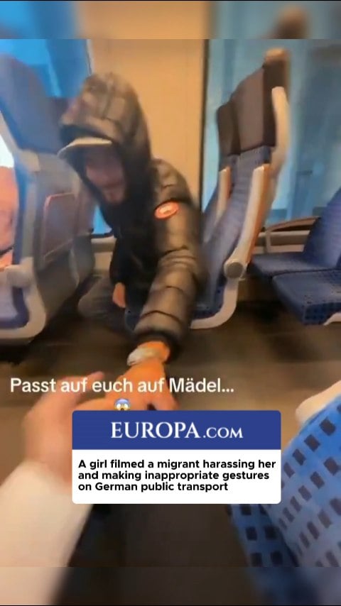 A girl filmed a migrant harassing her on German public transport whilst he made sexual gestures towards her.

Her caption read: “Look after yourselves, girls.”

Follow: @europadotcom