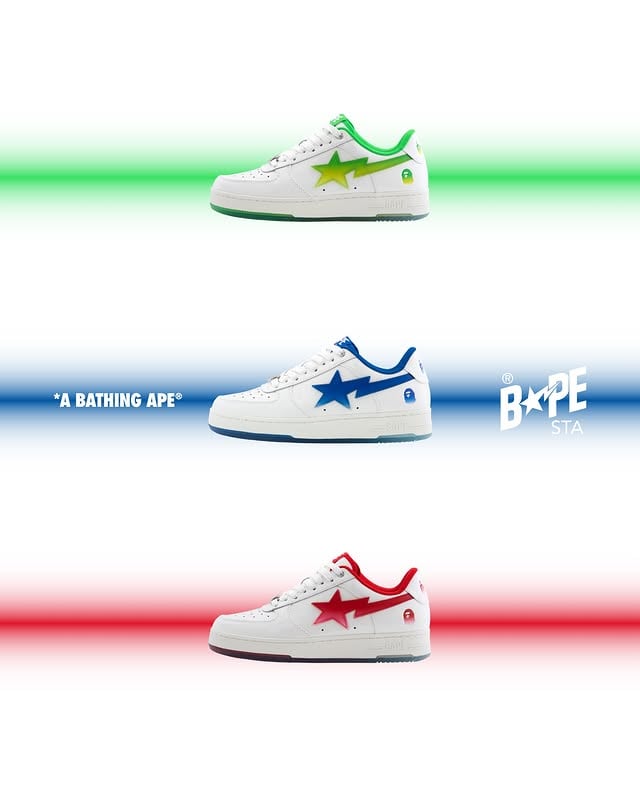 BAPE STA™: Y2K Glow Step into early 2000s tech nostalgia with the new BAPE® STA™. Get laced up in high-shine patent leather and see-through details that channel the neon glow of retro, clear-cased gadgets. Available starting Jun 13, 2026, at BAPE STORE® and BAPE.COM. #ABATHINGAPE #BAPE #BAPESTA by @bape_japan