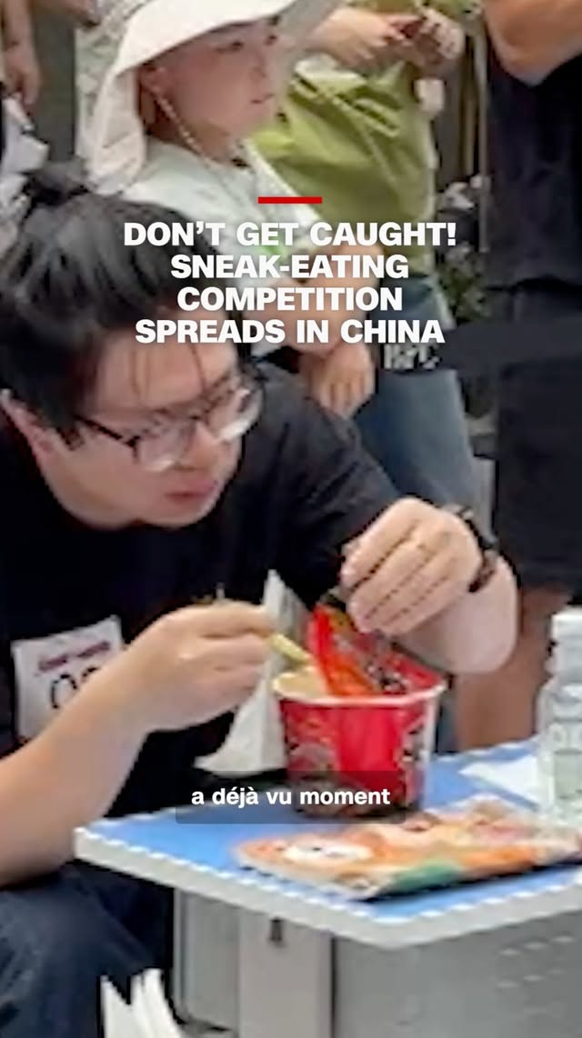 A viral competition is taking China by storm. Adults and kids compete in a simulated classroom, and the rules are simple — finish eating your food without getting caught by the teacher.