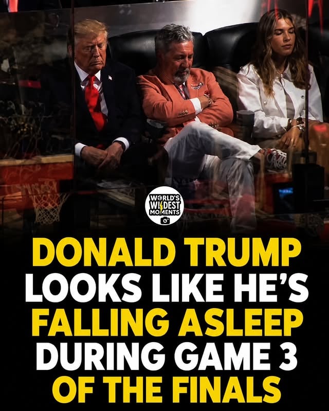 Donald Trump is going viral after cameras appeared to catch him struggling to stay awake during Game 3 of the NBA Finals. Clips circulating across social media show Trump seated courtside with his eyes repeatedly closing for brief moments, quickly sparking jokes, memes, and debate online.

Some viewers claimed he simply looked tired during a long night, while others mocked the moment and compared it to past viral incidents involving politicians appearing exhausted in public. The short clip spread rapidly across X, Instagram, and TikTok as users flooded the comments with reactions.