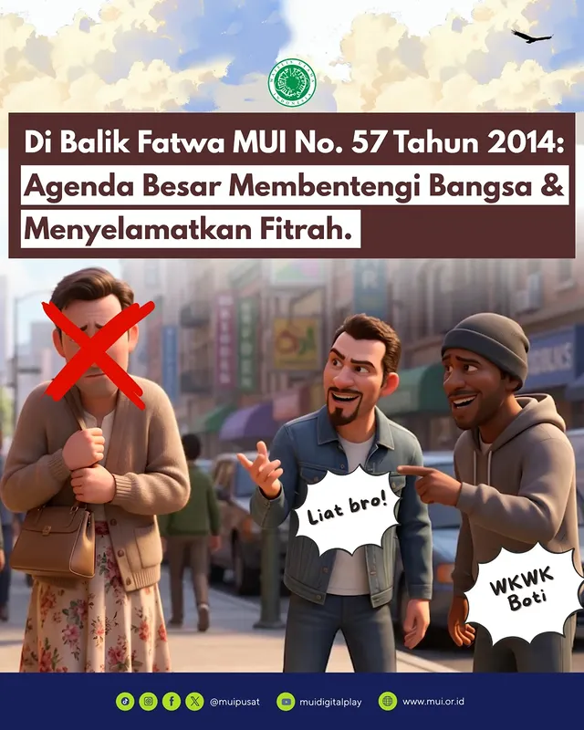 Belakangan ini, istilah "Boti" sering banget lewat di beranda atau bahkan jadi bahan bercandaan sehari-hari di media sosial. Tapi, sadar nggak sih kalau di balik tren dan candaan digital tersebut, ada pergeseran norma yang perlahan sedang digeser agar dianggap "lumrah"? 📱🤔

Fenomena ini bukan lagi sekadar kasak-kusuk di ruang gelap. Ketika gerakan normalisasi ini sudah mulai menyusup ke wilayah akademis—seperti kasus mengejutkan yang baru saja terjadi di salah satu perguruan tinggi di Depok—ini adalah sinyal kuat bahwa benteng moral dan intelektual bangsa kita sedang diuji.

Lalu, bagaimana kita harus menyikapinya?

Di sinilah Fatwa MUI No. 57 Tahun 2014 hadir bukan sekadar sebagai instrumen hukum agama, melainkan sebagai agenda besar untuk membentengi bangsa dan menyelamatkan fitrah asli manusia.

Sebab, kehidupan berpasangan antara laki-laki dan perempuan adalah desain alami (fitrah) yang menjaga keberlangsungan peradaban manusia (hifzhun nasl). Ketika fitrah ini dirusak, maka tatanan sosial terkecil—yaitu keluarga—akan ikut rapuh.

#MUI #FatwaMUI #EdukasiPublik #KetahananBangsa #Cerdasbermedsos