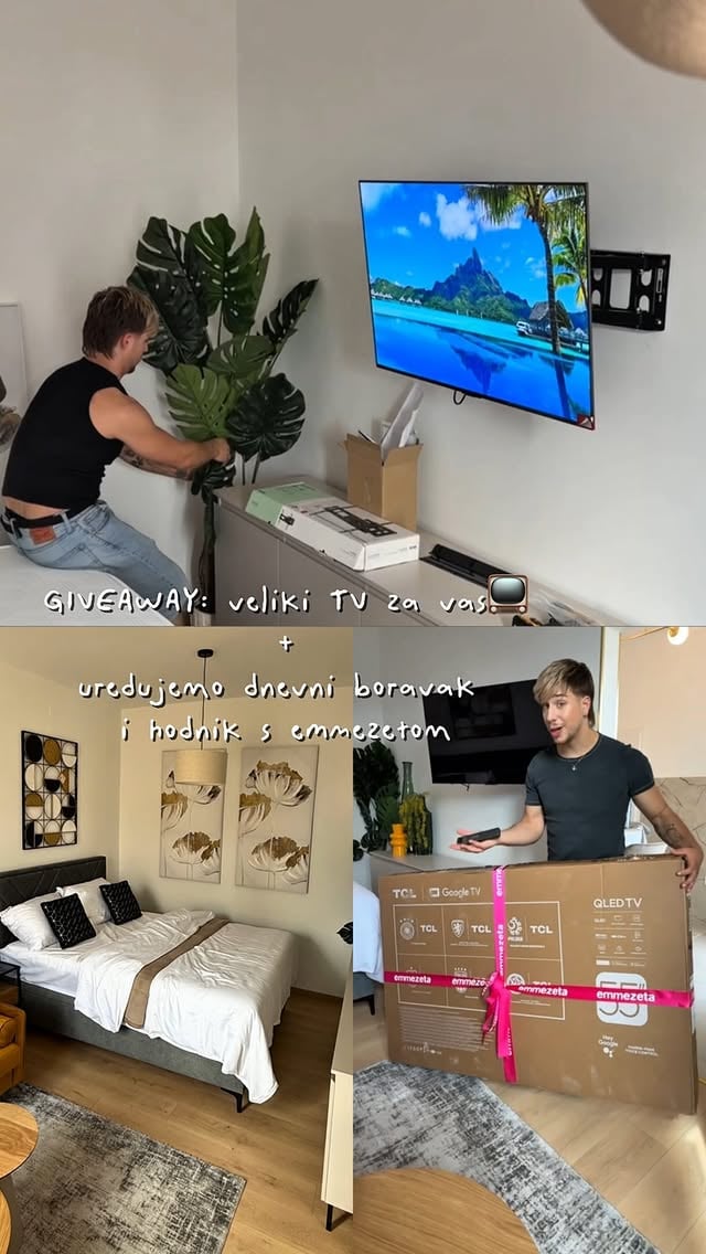 GIVEAWAY- DIJELIMO VELIKI TCL TELEVIZOR 139cm 🎁📺 Moja malenkost x @emmezeta_hr , a pravila?
1. Zaprati @emmezeta_hr i @markomarkec3 profil
2. Lajkaj ovu objavu 
3. U komentar @ tagg 3 osobe s kojima ćeš pogledati film na novoj tcl televiziji, SRETNO SVIMA!
P.s kako vam se sviđa namještena soba i hodnik, ocijenite ih od 1 do 10 u komentarima👇 Ja sam s emmezetinim izborom oduševljen. #giveaway #soba #hodnik #garsonijera #emmezeta