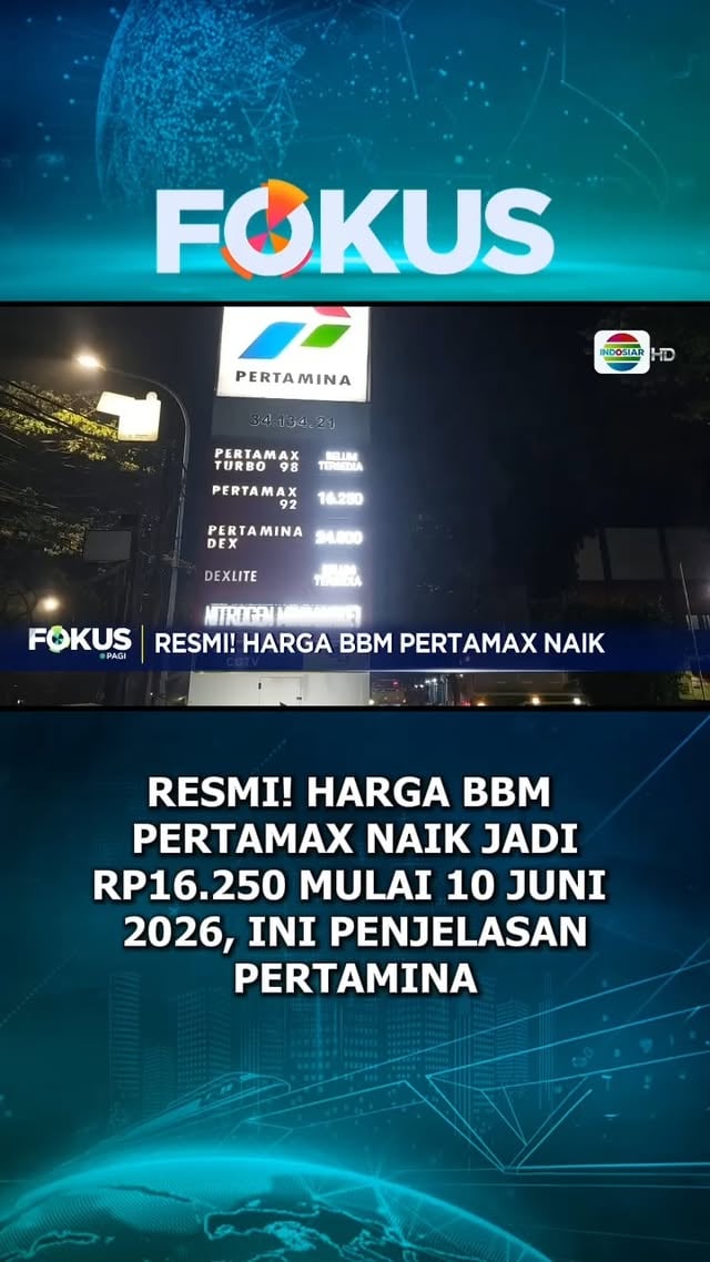 Pertamina Patra Niaga menaikkan harga jual bahan bakar minyak (BBM) nonsubsidi untuk produk Pertamax dan Pertamax Green mulai 10 Juni 2026. Harga Pertamax naik menjadi Rp16.250 per liter, sedangkan Pertamax Green menjadi Rp17.000 per liter.#newsindosiar #fokus #bbm #pertamax